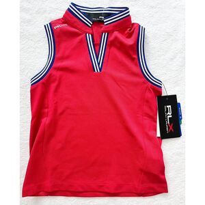 NWT RLX Ralph Lauren Girls Red Blue Sleeveless Golf Tennis Blade Polo Shirt Sz 4